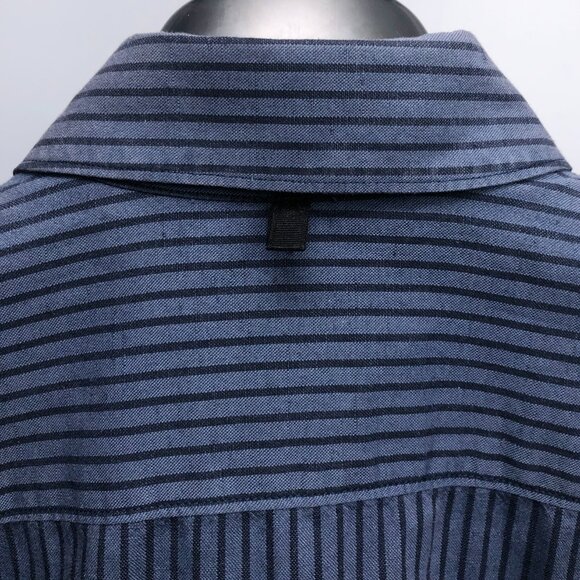 Rag & Bone Cotton/Linen Grey Blue Casual Dress Shirt with Stripes - Picture 5 of 9